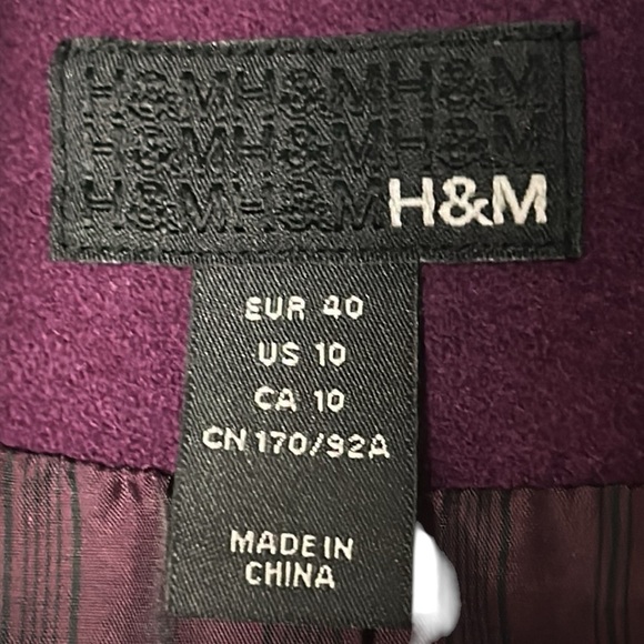 H&M steampunk jacket women 10, pea coat ,wool blend ,military style,burgundy - Picture 15 of 16